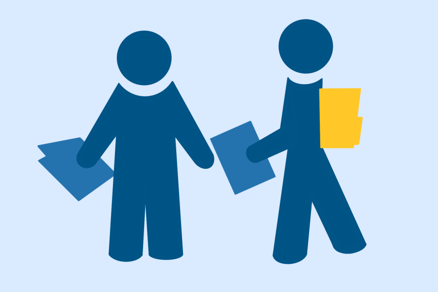 Illustration of two person holding folder